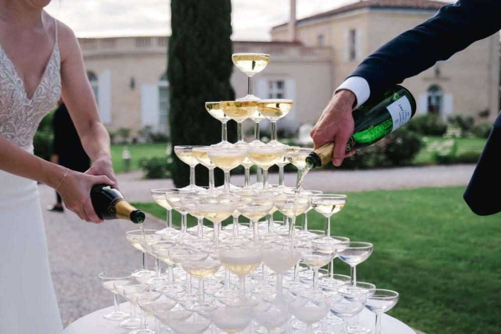 Wedding reception table with wine glasses